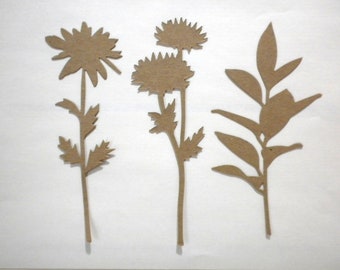 12 Wild Flower Die Cuts, Chipboard Flower Die Cut, Embellishments, Scrapbooking, Cardmaking, Flower Cutouts