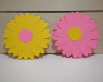 Pink and Yellow Flower Die Cuts, Cardstock Embellishments (12 pcs)