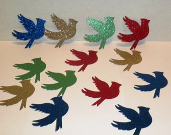 25 Glitter Christmas Bird Die Cuts, Holiday Scrapbook Embellishments