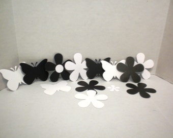 Butterfly, Die Cut Butterfly and Flower Embellishments-Flowers, Butterflies, DIY, Scrapbooking, Scrapbook Kit, Die Cuts, Black, White