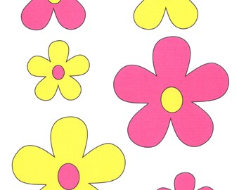Pink Yellow Flower Clipart, Scrapbook Graphics (Digital Download)