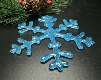 Sky Blue Fused Glass Snowflake Ornament