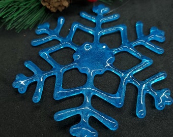 Blue Topaz Fused Glass Snowflake Ornament