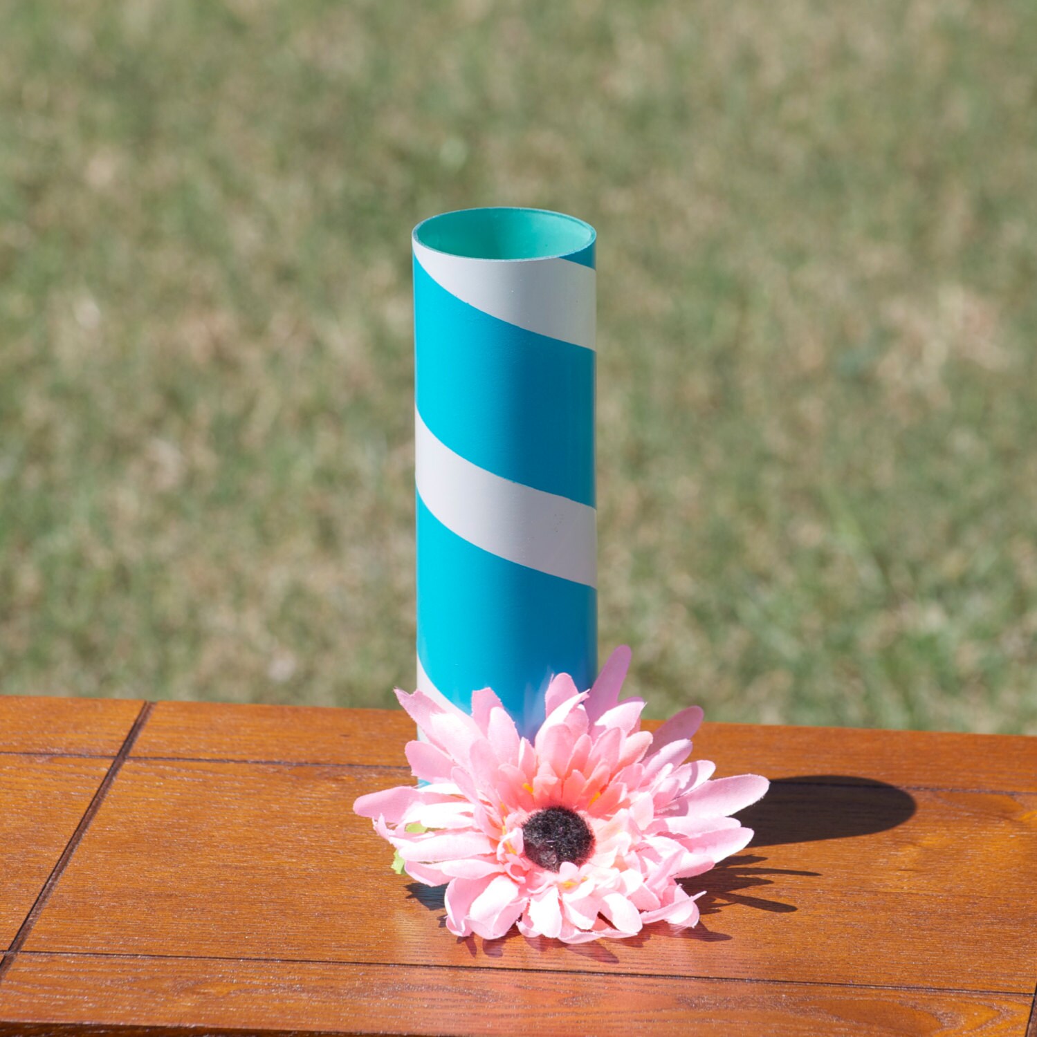 Upcycled Teal Candy Striped Glass Vase Centerpiece Etsy