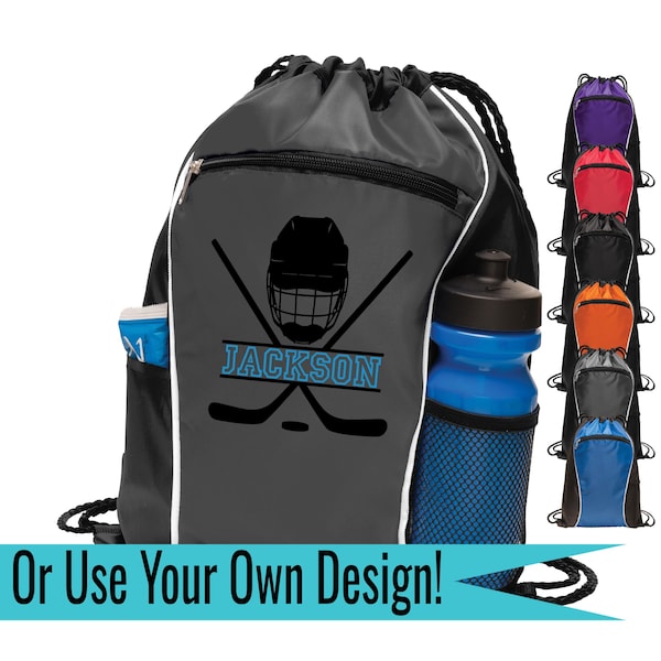 Customizable Ice Hockey Drawstring Bag | Unique Hockey Backpack for Team Players