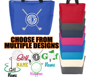 Personalized Golf Tote Bag with Zipper | Custom Golfing Shoulder Bag | Women's Golf Bag | Gift for Golfer