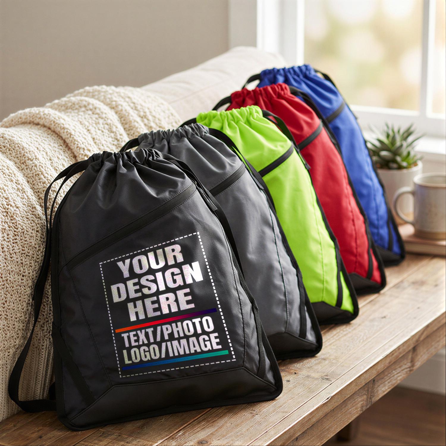 Black Nylon Drawstring Backpack Bag with lettering S7addb00fb49141cca28ceba454beb  main image 2