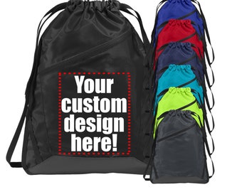 Custom Name Cinch Bag, Personalized Drawstring Bag, Monogram Drawstring Backpack, Lightweight School Backpack, Custom Initial Gym Bag