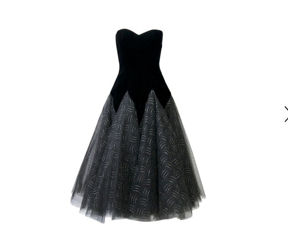 Victor Costa Velvet / Tulle Strapless Dress