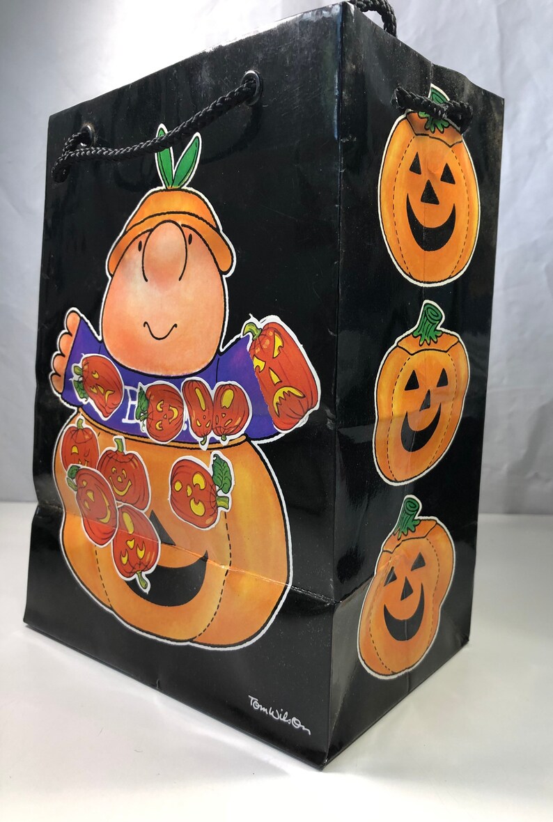 Boo! Vintage Ziggy Cartoon Comic Character Jack O Lantern Pumpkin Small Halloween Gift Bag 1980\u2019s Kid