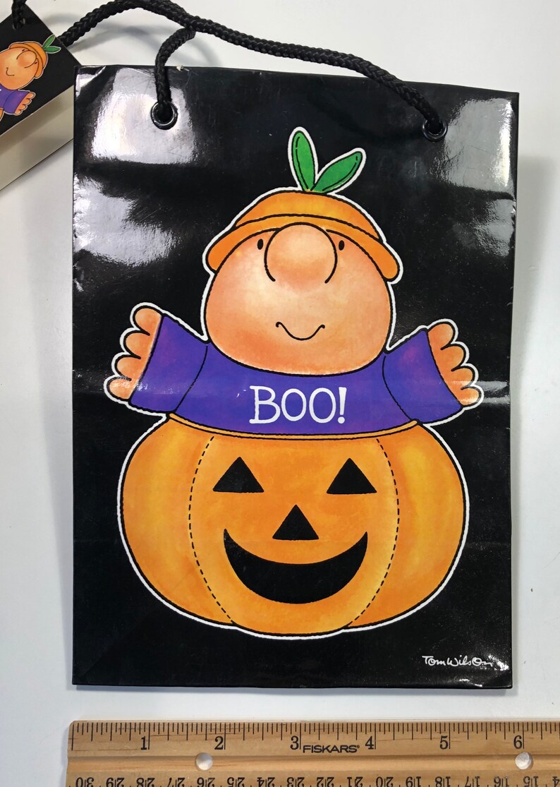 Boo! Vintage Ziggy Cartoon Comic Character Jack O Lantern Pumpkin Small Halloween Gift Bag 1980\u2019s Kid