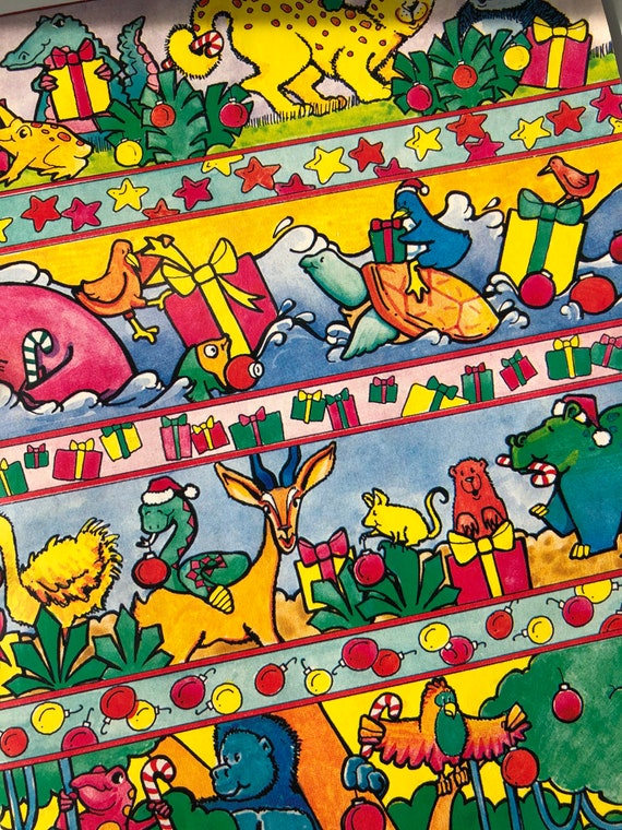 Vintage 1970s Christmas Gift Wrap Wrapping Paper Sheet Children