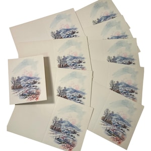 Vintage Greeting Card Lot 10 Cards Snowy Town Bridge Church 60s 70s Christmas Holiday Nature Paper Ephemera Mixed Media Collage Scrapbooking
