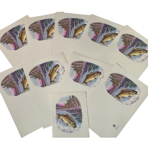Vintage Greeting Card Lot 10 Bass Fish Cards 60s 70s Christmas Holiday Nature Paper Ephemera Mixed Media Collage Scrapbooking