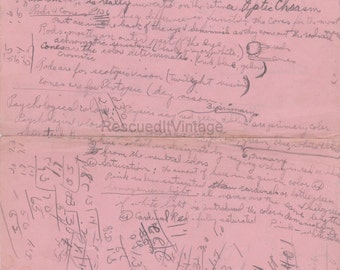 Chemistry, Physics, Math Vintage Handwritten College Notes 1940's on Pink Paper Loyola College MD School Work Digital Download
