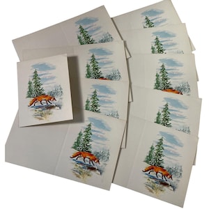 Lot de 10 cartes de voeux vintage renard orange des années 60 et 70 Noël vacances Nature papier éphémère technique mixte collage scrapbooking