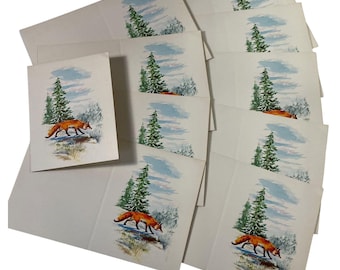 Vintage Fox Christmas Cards 1960s-70s, Lot of 10