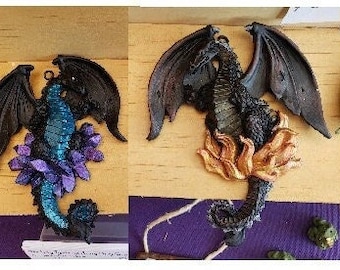 Dragon ornament set of 4, Dragon Hanging decoration, Hanging dragon, Christmas Ornament. Ice, Fire, Earth, Water