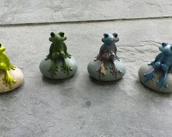 Hand Painted Resin Frog Statue, Fairy Garden Decor
