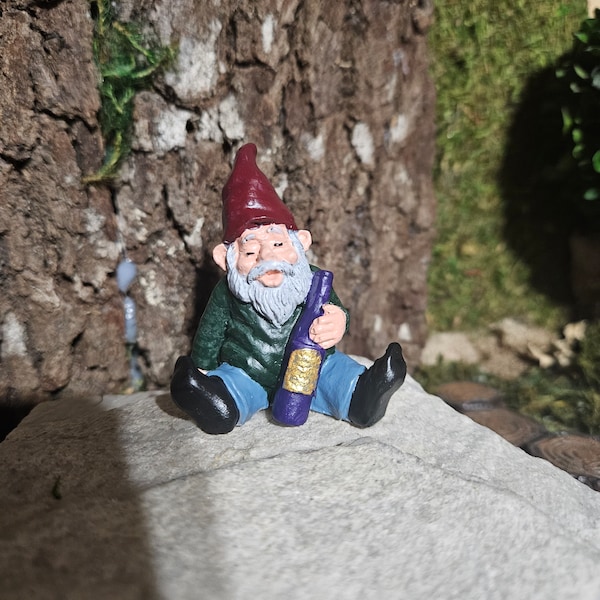 Gnome Statue, Tipsy Gnome, Mini Garden decor, Fairy doors, for fairy gardens