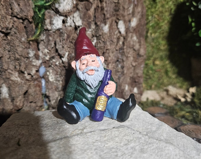 Gnome Statue, Tipsy Gnome, Drunk Gnome, Drinking Gnome,  Mini Garden decor, Fairy doors, for fairy gardens