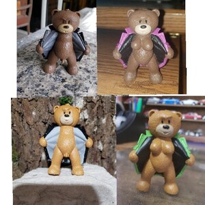 Scary Teddy Bear Set, Hand Painted Resin Miniature, Fairy Garden Decor