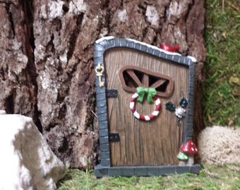 Hand Painted Christmas Fairy Door, Medieval Garden Accent