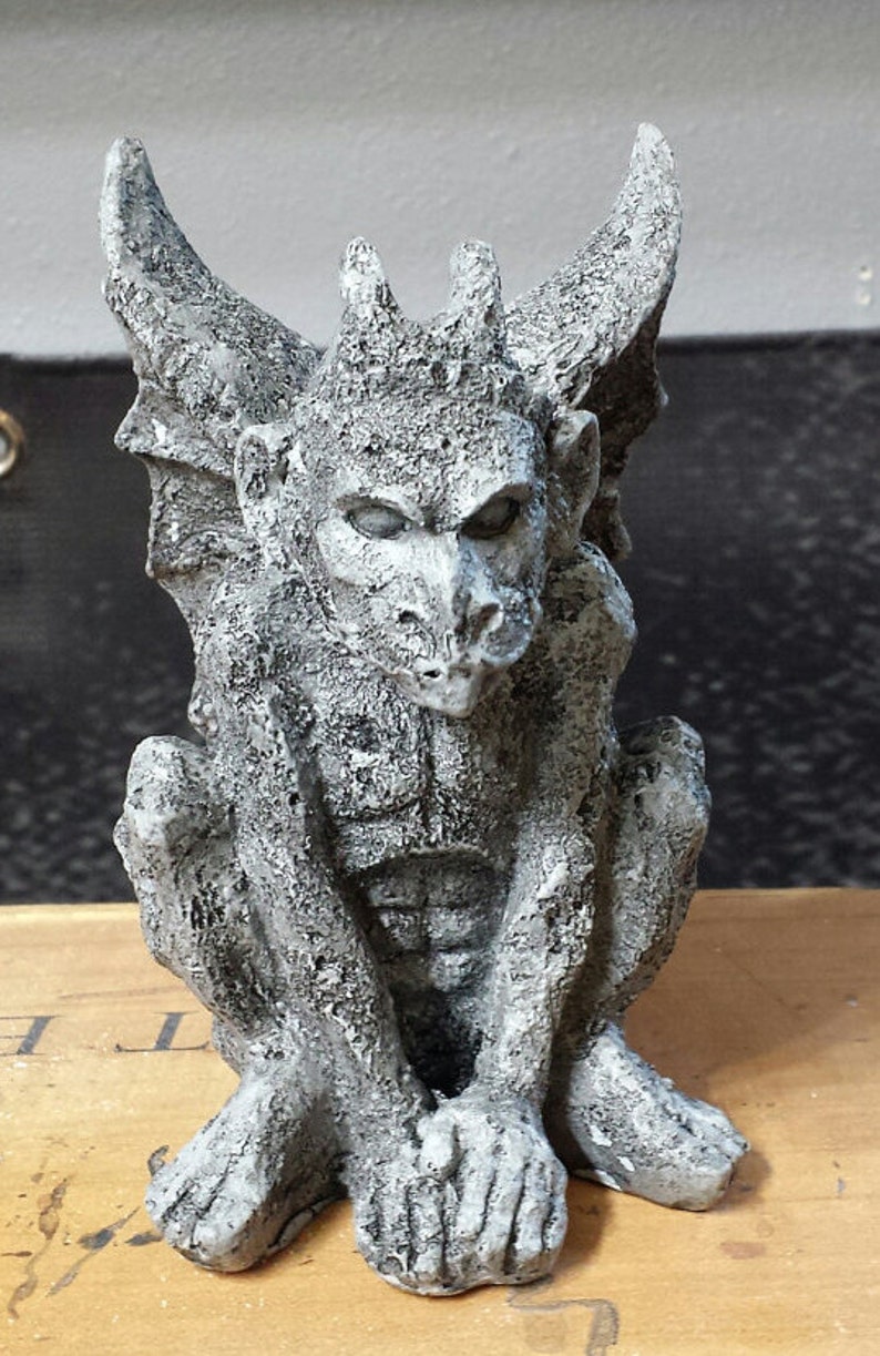 gargoyle statue, Gothic statue, Garden statue Metallic w/ red eyes