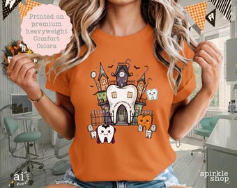 Dental Hygienist Halloween Shirt, Comfort Colors Custom Dentist T-Shirt, Spooky Personalized Dental Assistant Tee, Fall RDH Clinic Gift Top