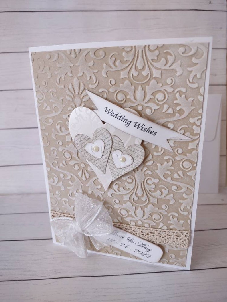 Embossed Wedding Card for Bride and Groom Elegant Vintage Etsy