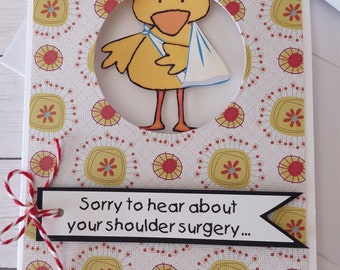 Funny get well shoulder surgery, friend or family member having shoulder surgery, cute chicken with arm in a sling is having a bad hair day