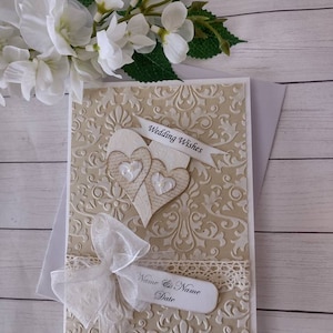 Embossed wedding card for bride and groom, elegant, vintage looking wedding card, Personalized at no extra charge, custom wedding card