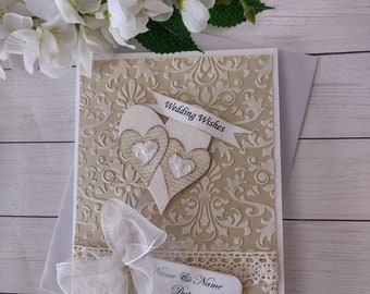 Embossed wedding card for bride and groom, elegant, vintage looking wedding card, Personalized at no extra charge, custom wedding card