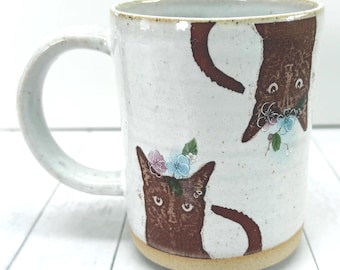 Bully's Black Cat Coffee Mug with Flowers