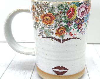 Frida Kahlo Mug: Handmade Floral Ceramic Coffee Mug, 16oz