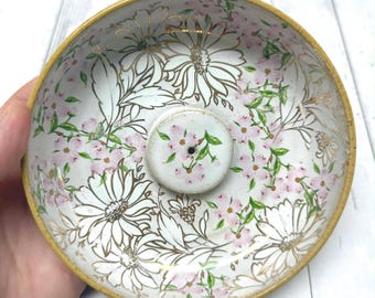 Pink White and 22k Gold Flowers  Incense Plate