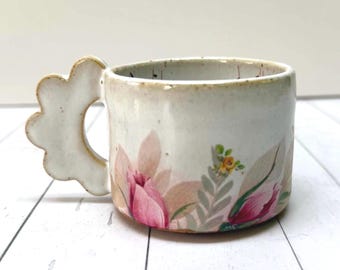 Flower Power Sweet and Small Espresso Cup with Pink and Blue