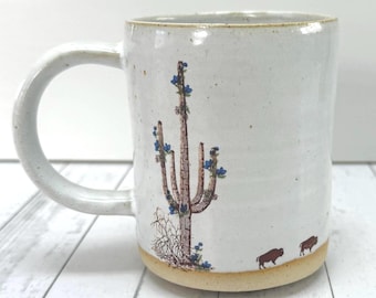 Wandering Buffalo Mug with Blue Flowers
