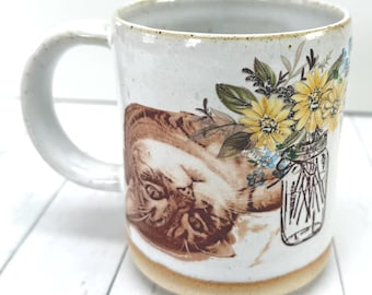 Handmade Cat & Flowers Mug: Bohemian Vermont Art