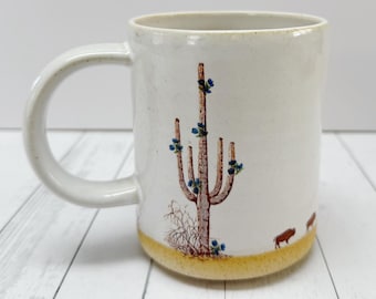 Wandering Buffalo Mug with Blue Flowers