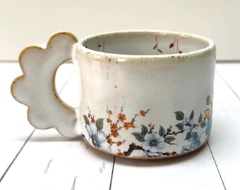 Flower Power Sweet and Small Espresso Cup with Blue and 22k Gold