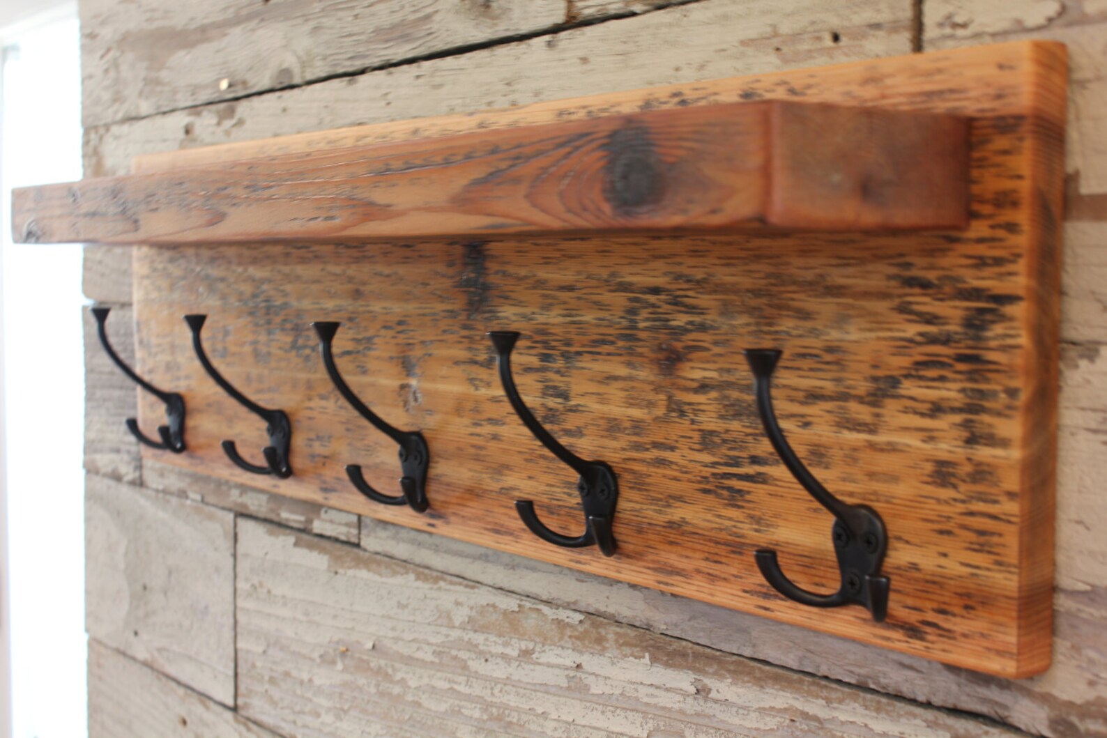 Rustic Entryway Coat Rack Distressed with Triple Hooks and Etsy