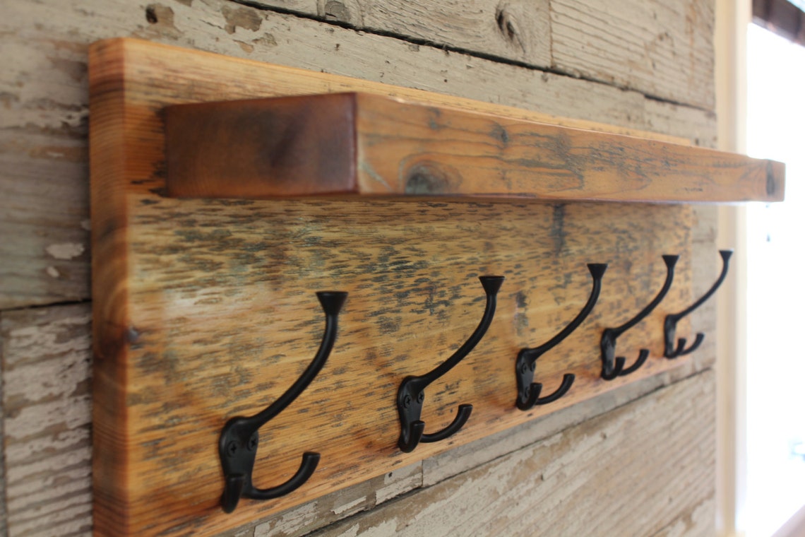 Rustic Entryway Coat Rack Distressed with Triple Hooks and Etsy