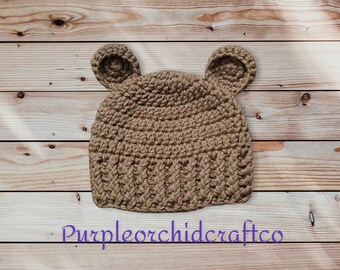 Black Babyhat with bear ears preemie newborn toddler size newborn photo prop baby photo prop customizing possible black baby bearhat