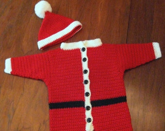 Infant Santa Suit with Hat, Crocheted Christmas Clothes for Baby