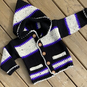 Child Sweater 3 Years Girl Boy 4T, Bear Sweater, Crochet Jacket Kids, Hooded Sweater Kids, Buttoned Sweater Black & Purple, Bahde