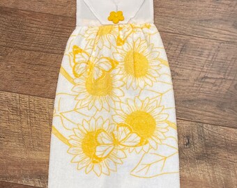Sunflower Stove Towel, Kitchen Hand Towel, Buttoned Yellow Finger Tip Towel, KitchenTowel, Bahde