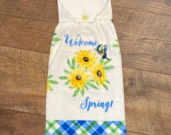 Stove Towel, Flower Kitchen Hand Towel, Buttoned Spring Finger Tip Towel, KitchenTowel,  Bahde