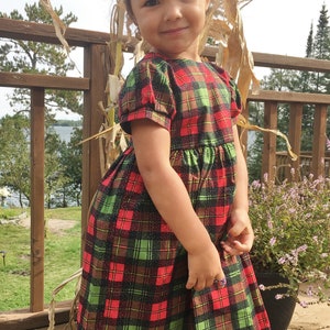 Child Christmas Dress 3 Year Old Size 4T, Girl's Pinafore Dress, Party Dress Child, Kid's Vintage Style Dress, Plaid Apron Dress, Bahde image 6