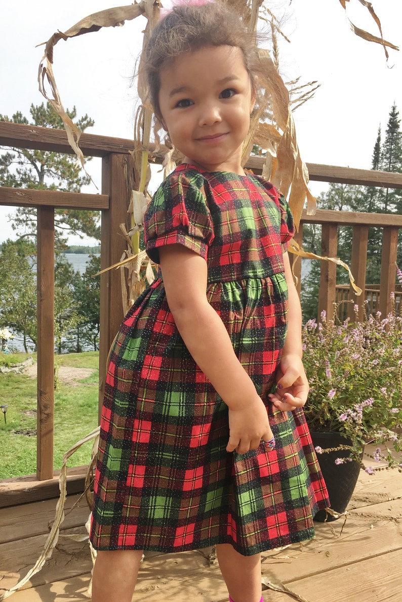 Child Christmas Dress 3 Year Old Size 4T, Girl's Pinafore Dress, Party Dress Child, Kid's Vintage Style Dress, Plaid Apron Dress, Bahde image 6